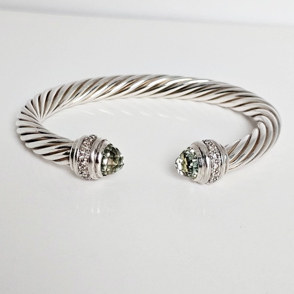 David Yurman Jewelry - David Yurman 7mm Prasiolite & Diamond Cable Bracelet